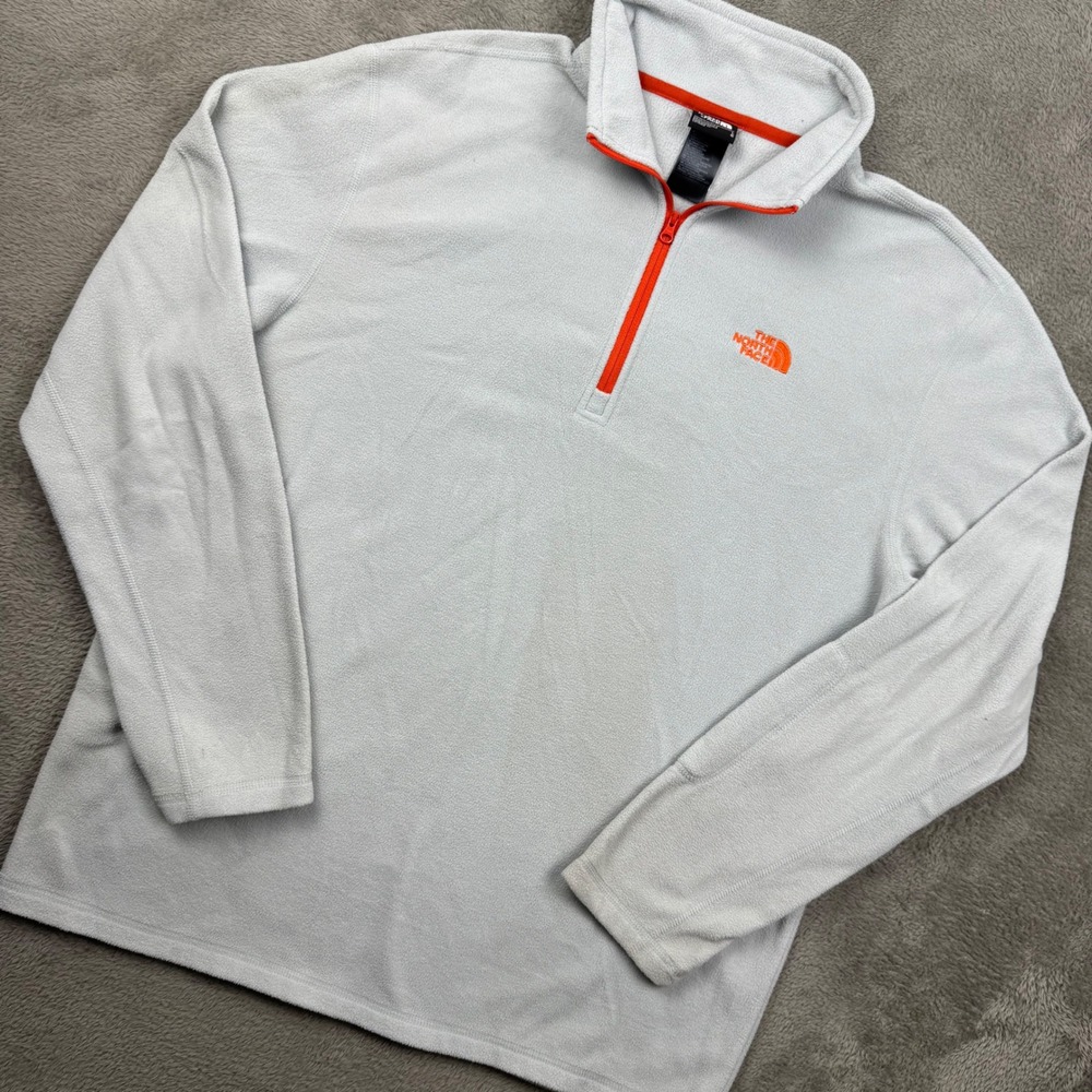 The North Face Fleece Pullover Mens L Gray Excellent TKA 100 1/4 Zip Thumbholes